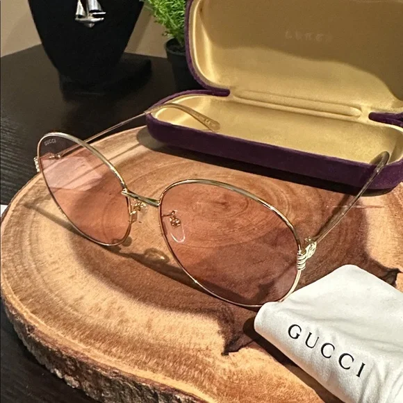 Gucci super popular brand new rose colored lens with gold frame sunglasses Gucci Sunglasses GG1281SK 004 Gold - eye-oo.com main image 4